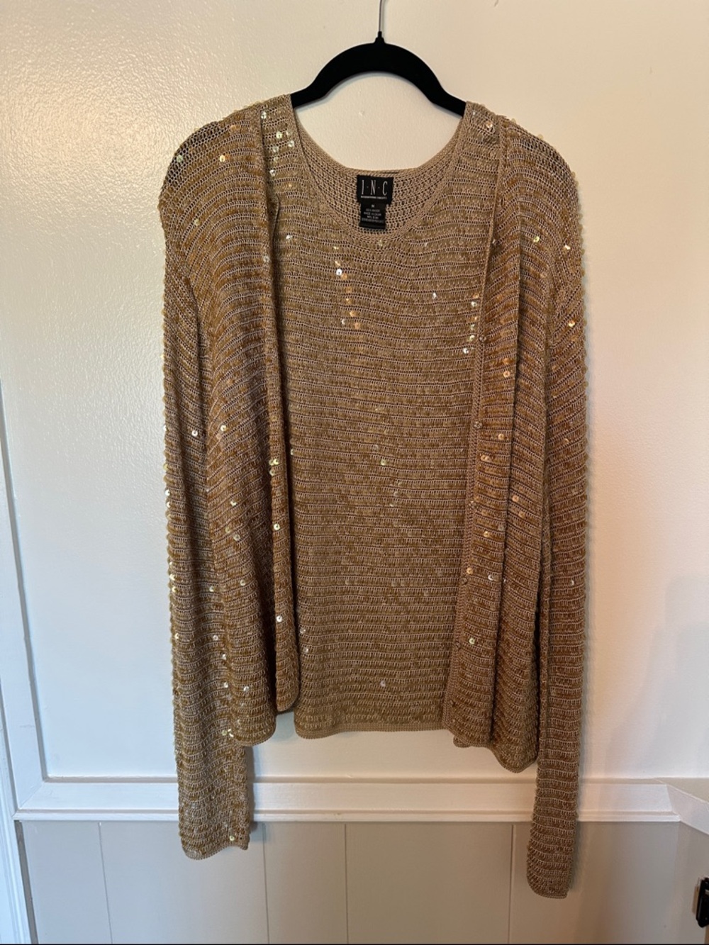 INC International Concepts Gold Sequin Cardigan Sweater and Tank Top - Size M